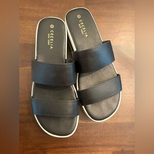Cecelia New York Sz 7.5 "Skye" Platform Sandals in black & white